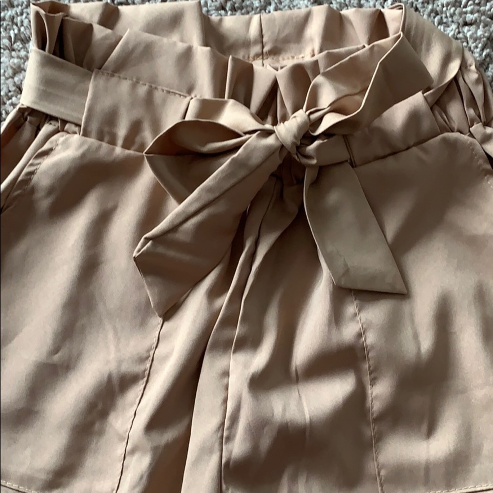 Bow tie drawstring high waist paper bag pants